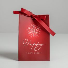 Пакет подарочный с лентой Happy New Year, 13 × 19 × 9 см