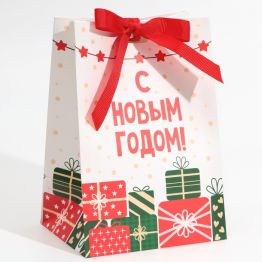 Пакет подарочный с лентой Подарочки, 13 × 19 × 9 см      7705490